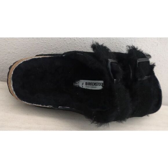 Birkenstock EUR 41 Women's 10 Men's 8 Black Suede Arizona Shearling Sandals - Picture 5 of 12